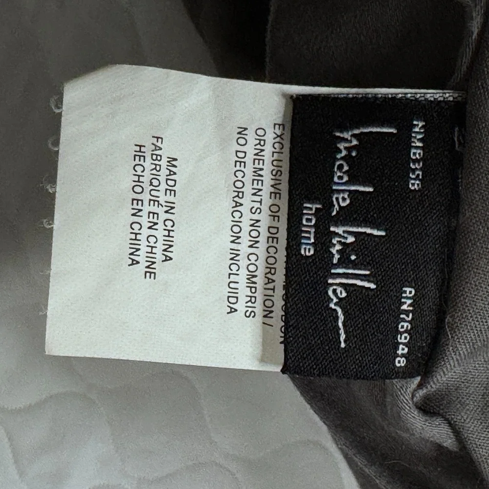 NICOLE MILLER HOME KING DUVET COVER Grey White Embroidery Edges Geometric Cotton